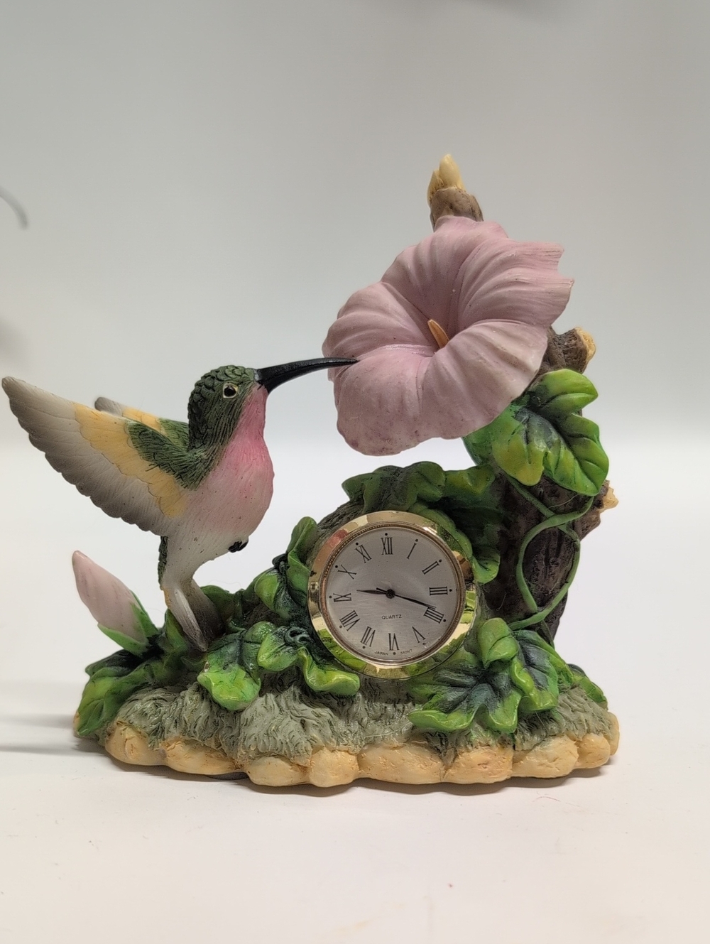 Pink Hummingbird Floral Desk Clock by